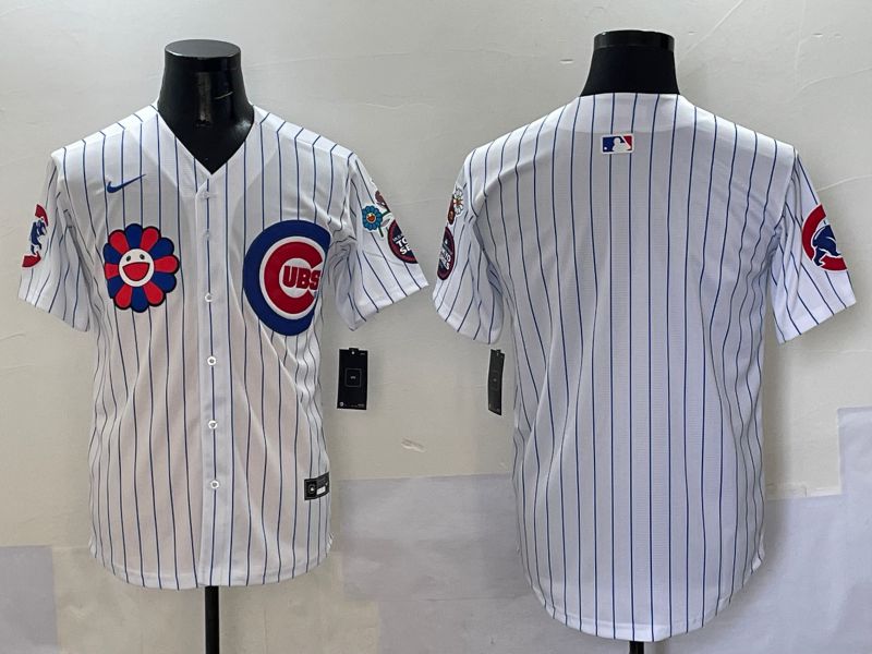 Men Chicago Cubs Blank White Stripe Flower Edition 2025 Nike MLB Jersey style 1